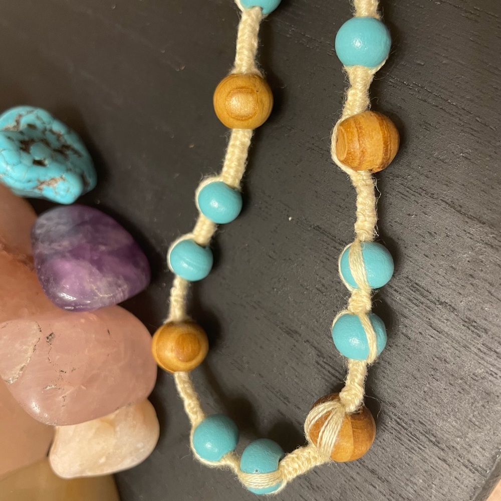 Handmade Bracelet/Anklet- Turquoise and Brown Wooden Beads